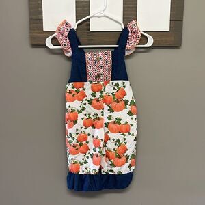 Pumpkin Girls Sleeveless Ruffles Pull-On Fall Pattern Overalls *see measurements